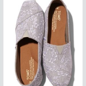 Toms Flats Gray Chambray Music Note Shoes sz 8.5